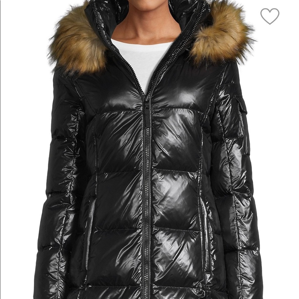 S13 black fur hooded puffer coat
